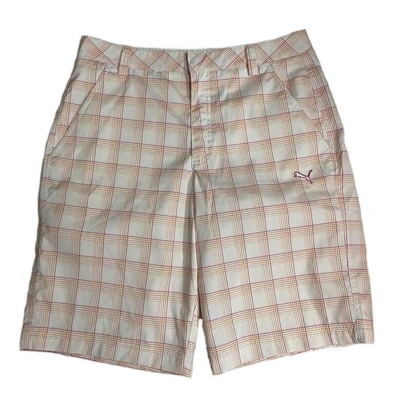 Puma Mens Golf Shorts Flat Front‎ Pockets Lightweight White plaid 32 - Picture 1 of 7